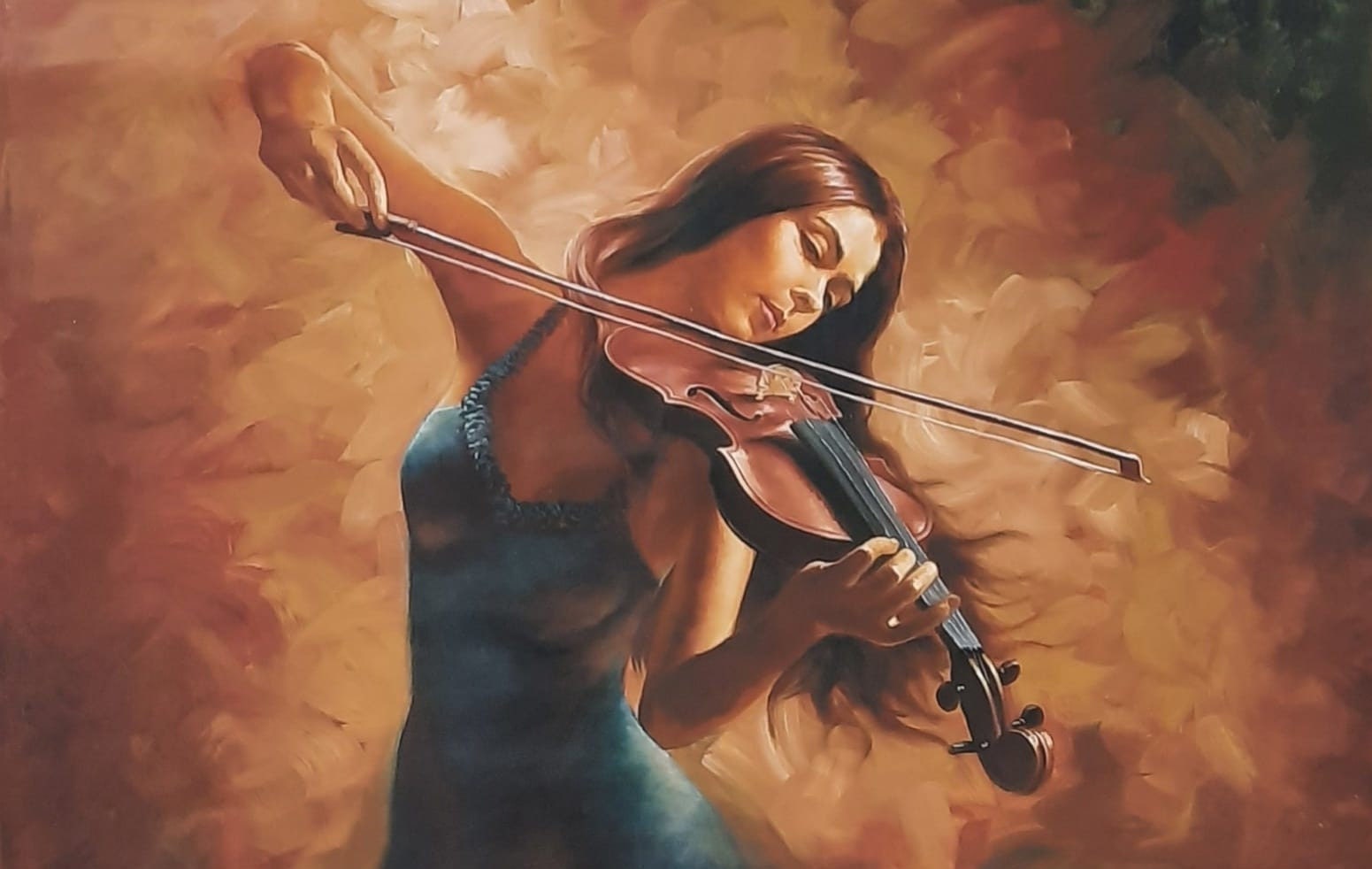 Violinist Girl Oil Painting: Original Handpainted Canvas Art