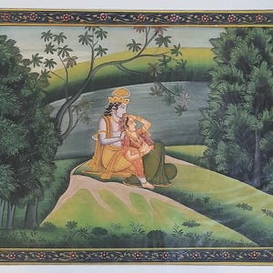 Handmade Radha Krishna Watercolor Painting: Hindu God Art (5x7 Inch) B