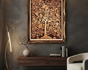 Hand painted Tree of Life golden Painting on wooden - Indian traditional art
