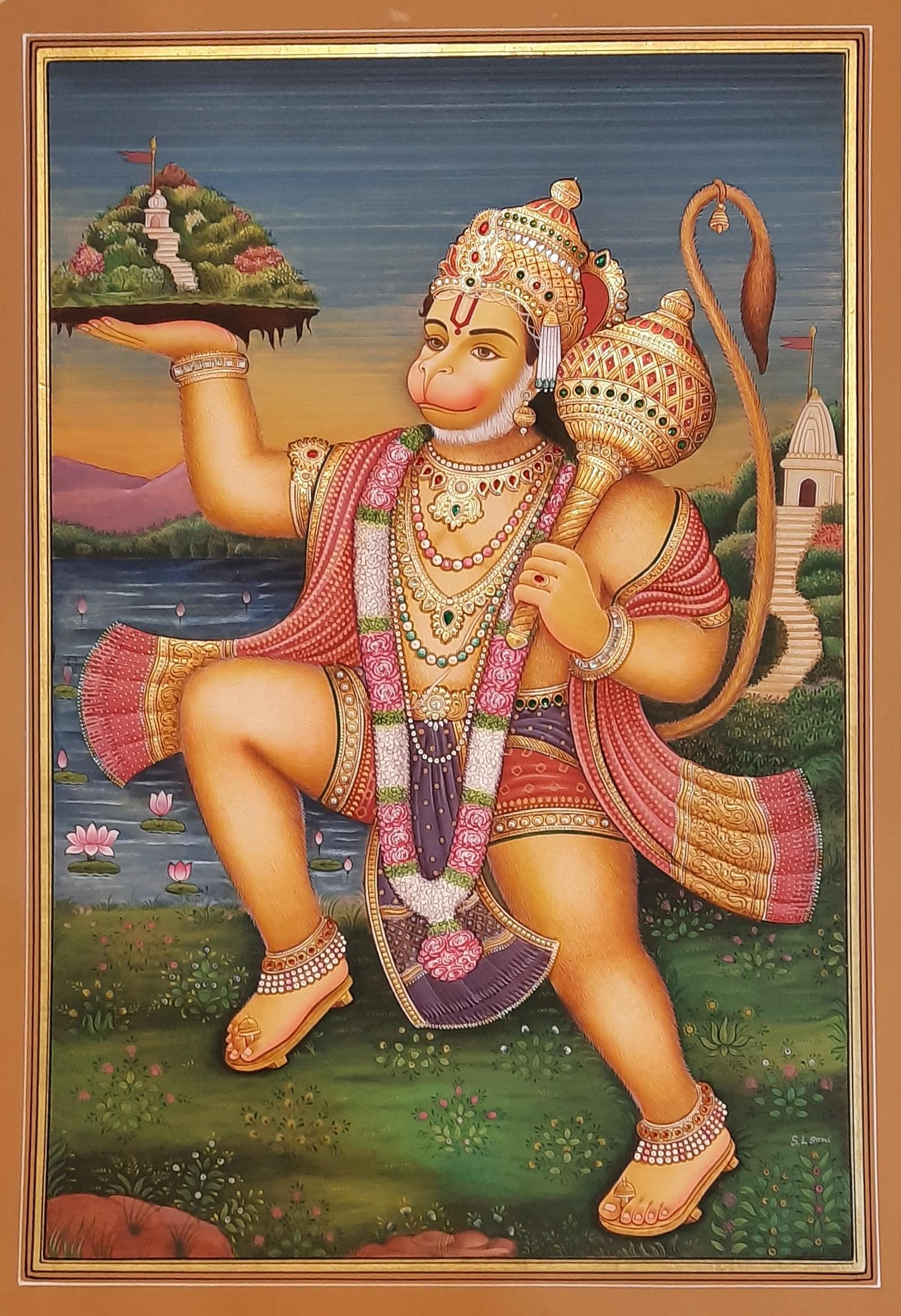 Hand-painted Hanuman Ji Watercolor Painting on Paper (13x19 Inch