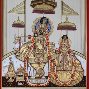 Handmade Radha Govind Dev Ji Tanjore Painting: Traditional Gold Foil Art