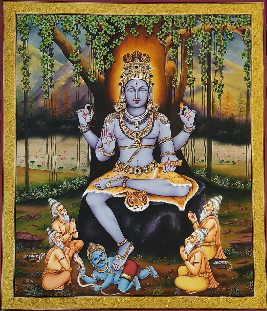 Lord Dakshinamurthy Tanjore Painting: 24K Gold Indian God Art - Etsy