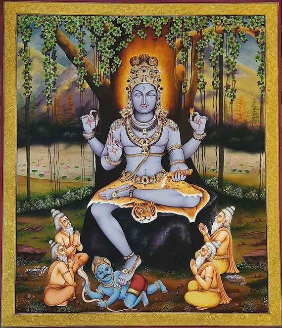 Lord Dakshinamurthy Tanjore Painting: 24K Gold Indian God Art - Etsy