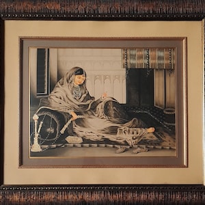 Hand-Painted Indian Miniature Art: Lady with Hookah Watercolor Portrait