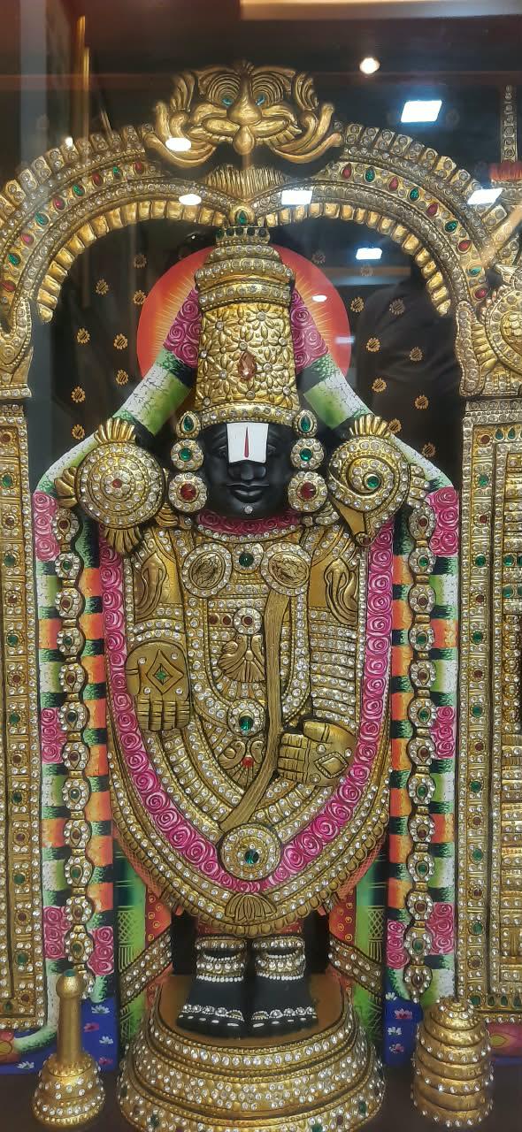 3D Venkateswara Painting: Gold Foil, Ruby & Emerald, Watercolor