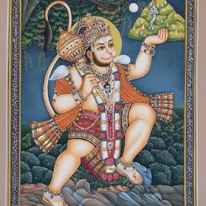 Lord Hanuman Ji Hindu God Handmade Painting on Paper, Hanuman Ji Painting Spiritual Religious Prayer Home, Pooja Room Decor, Wall Décor