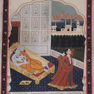 Hand Painted Radha Krishna Miniature Painting: Vintage Indian Art