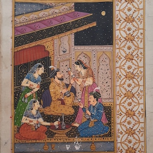 Mughal Emperor Art: Indian Miniature Watercolor Painting (10x6 Inch)