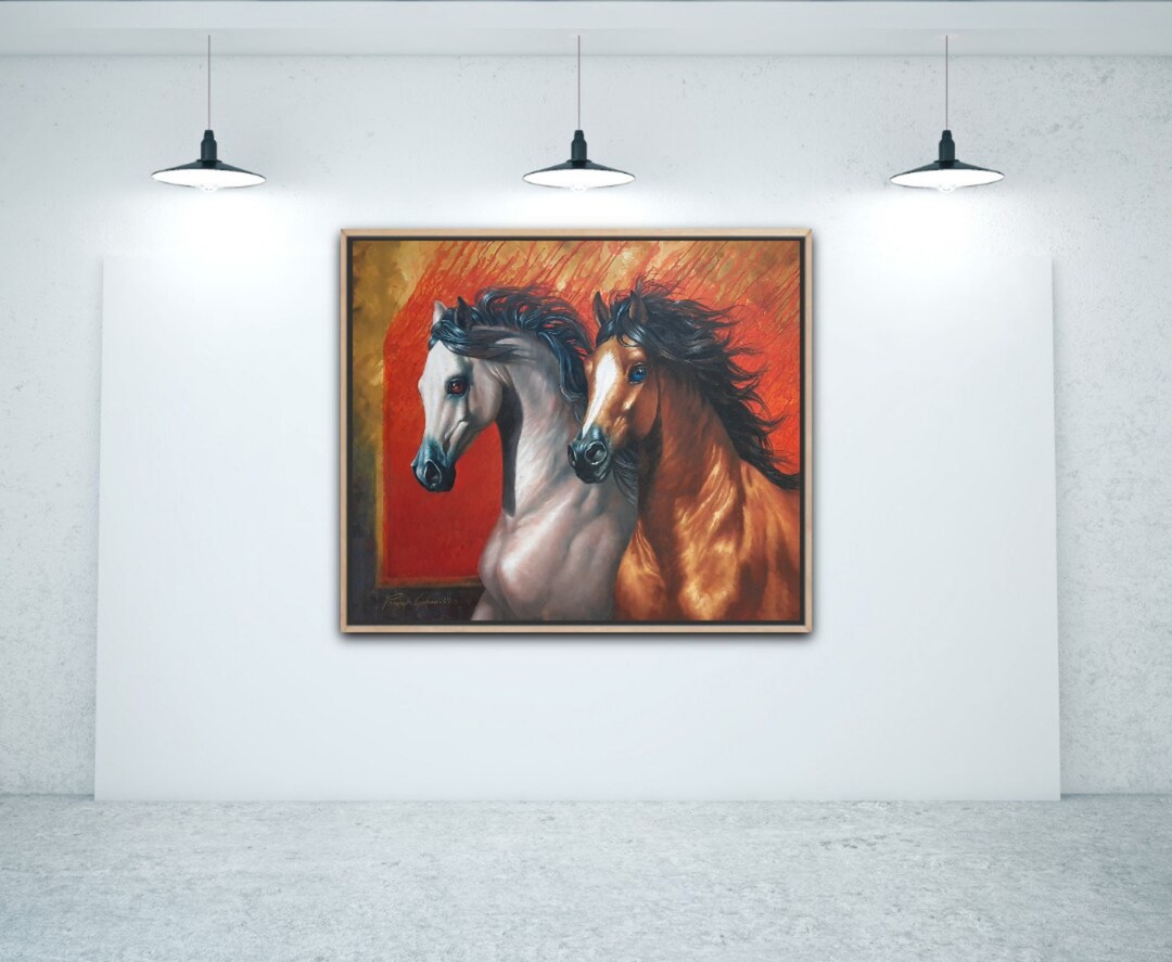 Large Horse Oil Painting on Canvas: Abstract Living Room Wall Art ...