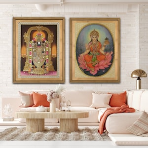 Tirupati Balaji With Lakshmi Painting, Lakshmi Tirupati Balaji, Lakshmi Balaji, Perumal Venkateswara, Beautiful Home Office Wall Decor