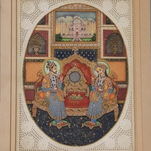 Mughal King & Queen Miniature Painting: Indian Ethnic Art
