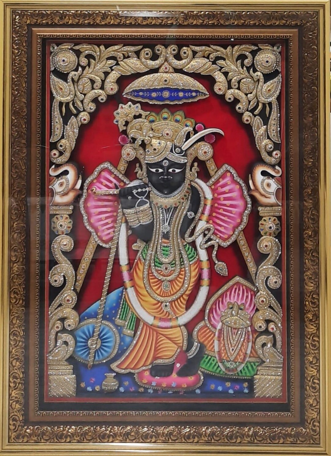 Bankey Bihari Ji 3D Embossed Handmade Painting, Poojaroom Decor ...