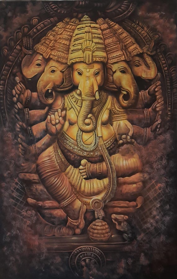 Panchmukhi Lord Ganesha Handmade Painting on Canvas - Etsy