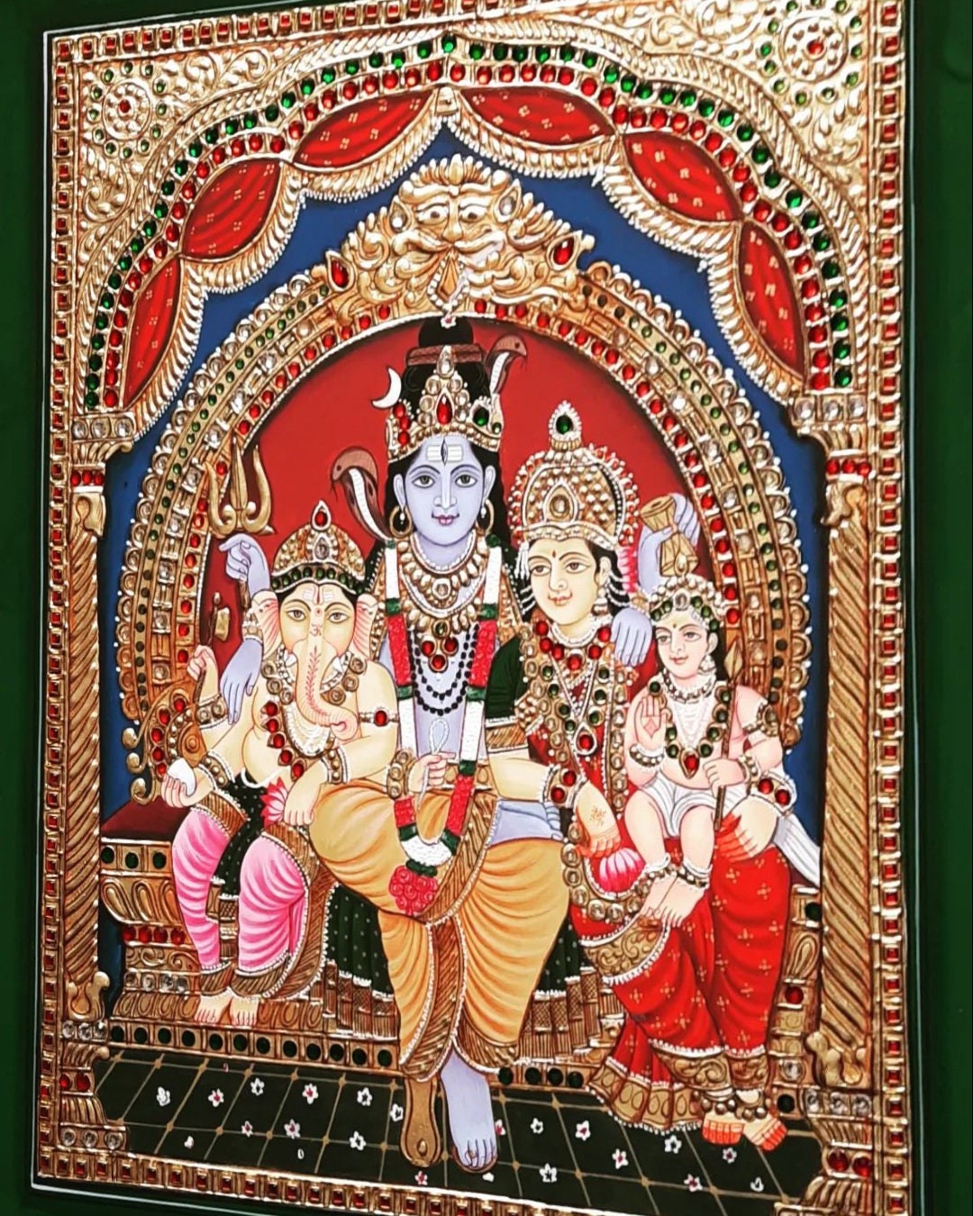 Buy Tanjore Painting of Shiva Family With Parvati Kartikeya ...