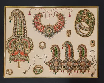 Hand Painted Jewellery Set Painting: Indian Classical Art, Wall Decor