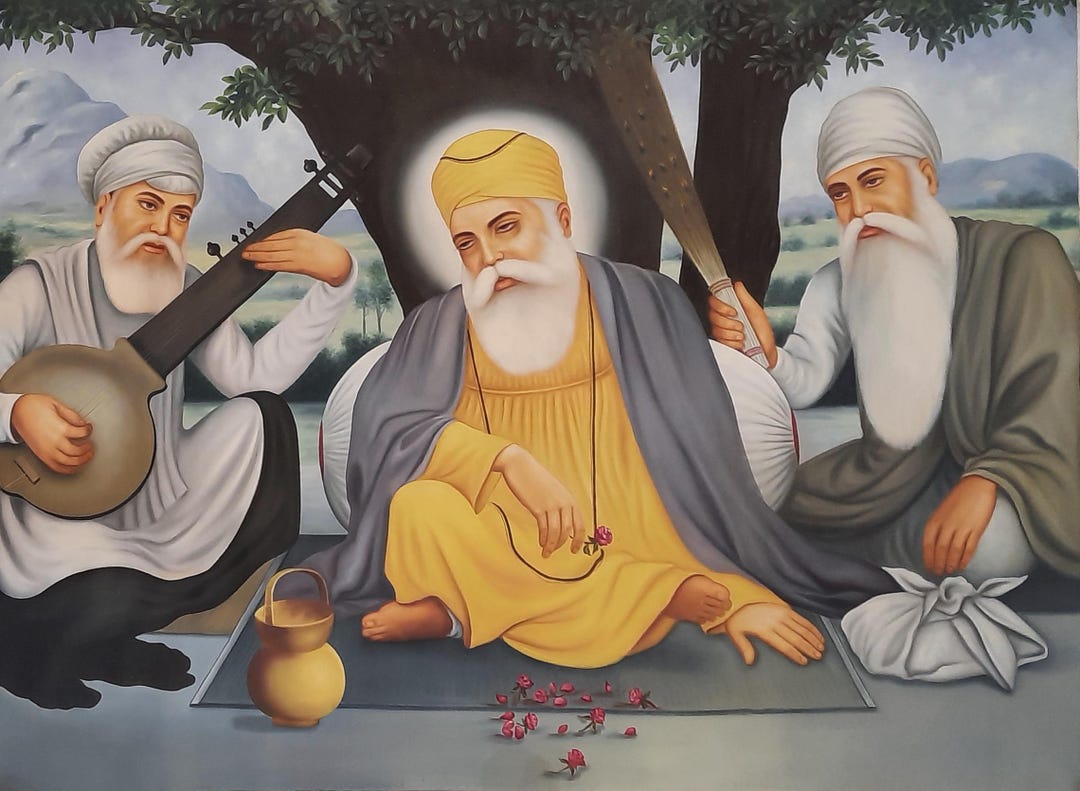 Guru Nanak Dev Ji Oil Canvas Painting, Sikh Painting, Guru Nanak Dev Ji ...