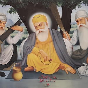 Guru Nanak Dev Ji Oil Painting on Canvas: Sikh Art (36x48 Inch)