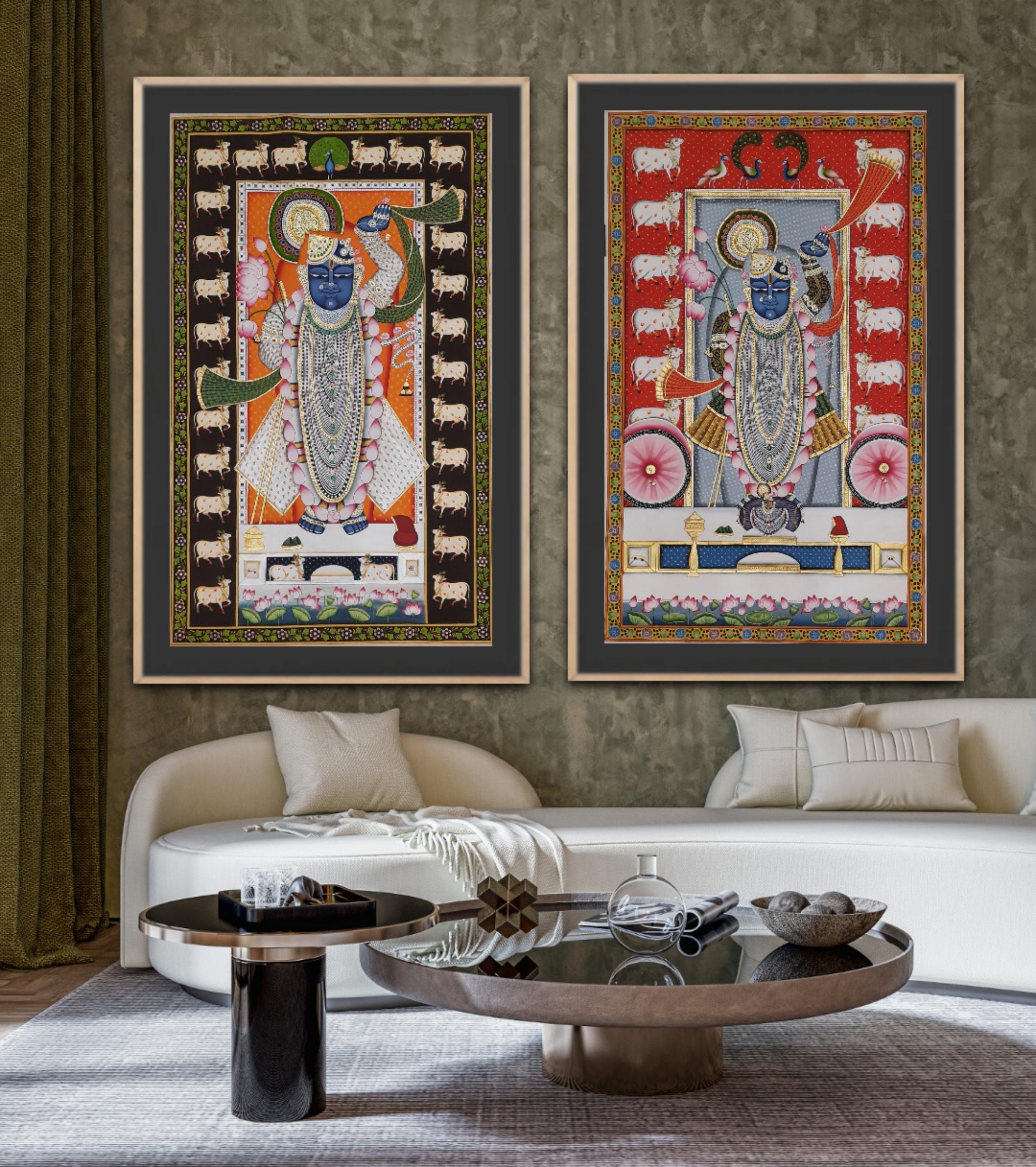 Lord Shrinathji Pichwai Painting: Traditional Krishna Art on Cloth