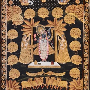 Lord Shrinathji Pichwai Painting: Krishna Art with Peacocks