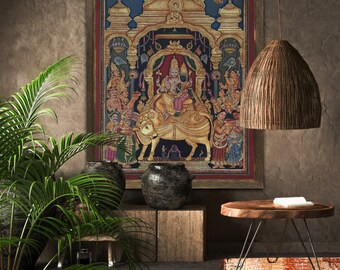 Hand Painted Shiv Darbar Tanjore Painting: 24K Gold Foil, Pooja