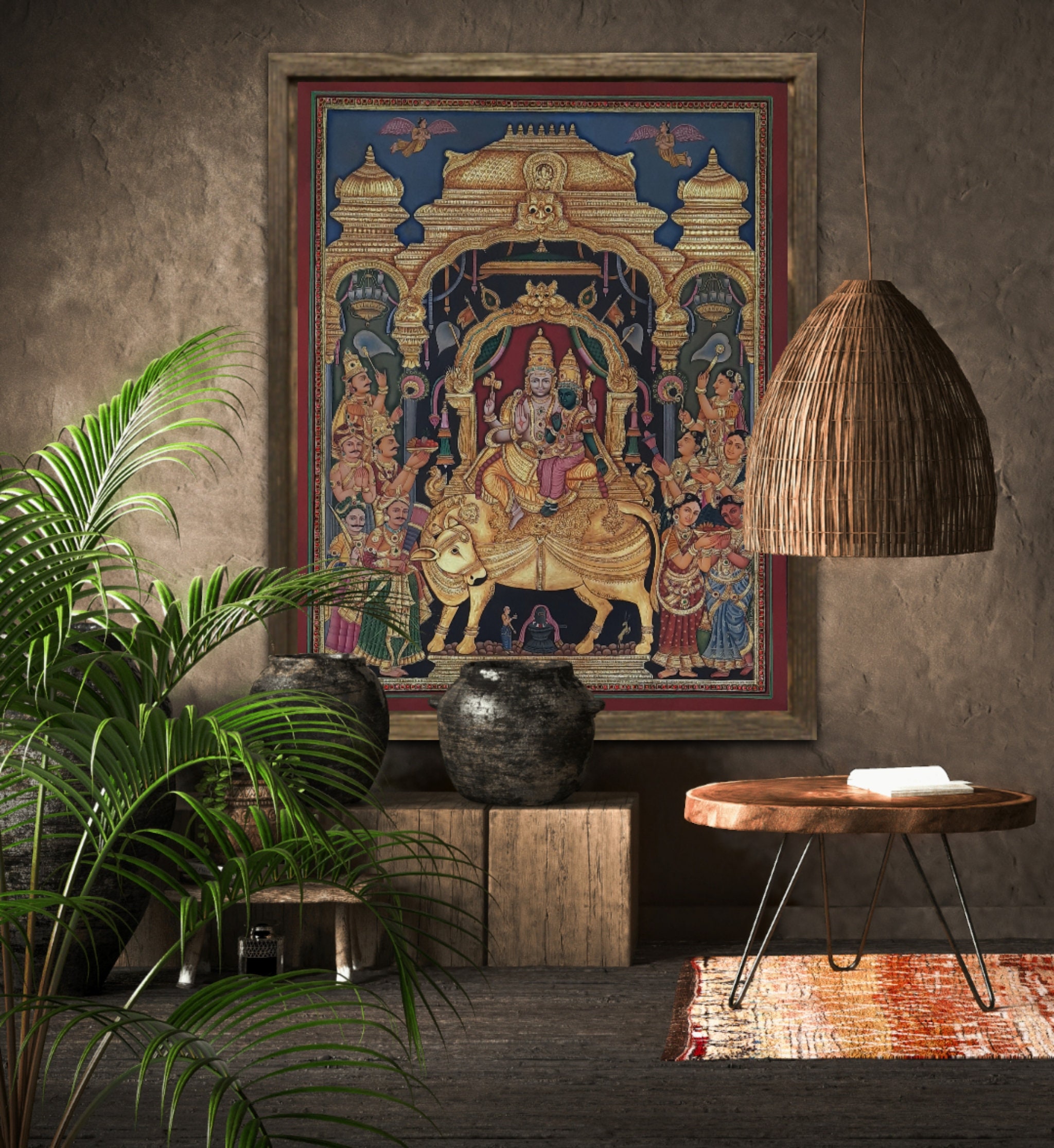Hand Painted Shiv Darbar Tanjore Painting: 24K Gold Foil, Pooja