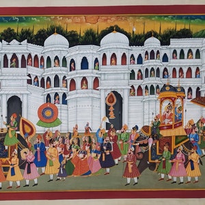 Handmade Royal Rajput King Procession Painting: Indian Miniature Art