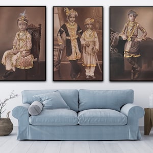 Hand Painted Indian Maharaja Portrait: Vintage Oil Painting on Canvas
