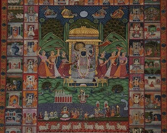 Lord Shreenathji Antique Pichwai Handmade Painting on Cotton Cloth