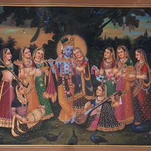 Handmade Radha Krishna Watercolor Painting: Hindu God Art, Home Decor (20x26 Inch)