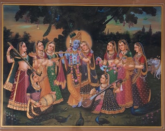 Handmade Radha Krishna Watercolor Painting: Hindu God Art, Home Decor (20x26 Inch)