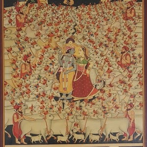 Vintage Radha Krishna Painting: Hand Painted Miniature Art on Paper
