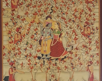 Vintage Radha Krishna Painting: Hand Painted Miniature Art on Paper