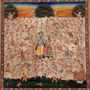 Vintage Radha Krishna Handmade Pichwai Painting, 20th Century, Antique Art, Original Vintage Style Indian Painting, Traditional Art, Decor