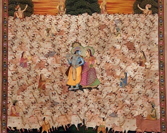 Vintage Radha Krishna Pichwai Painting: Handmade Indian Traditional Art