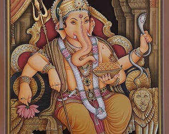 Lord Ganesha Painting: Gold Foil Indian God Art, Pooja Decor