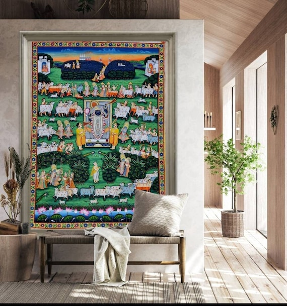 ☆ちゃと☆アウガルテン シロノワズリ Handpainted 貴重 Lord Shrinathji Pichwai Painting: Vintage Krishna Art