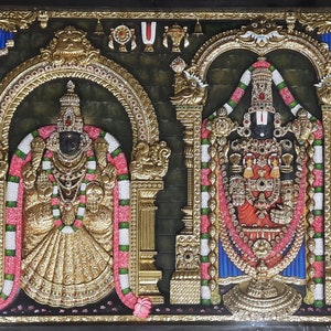 Lord Tirupati Balaji With Goddess Padmavathi Tanjore Painting, Venkateswara Painting Triupati Balaji Painting, Maha Vishnu Govindha Venkata