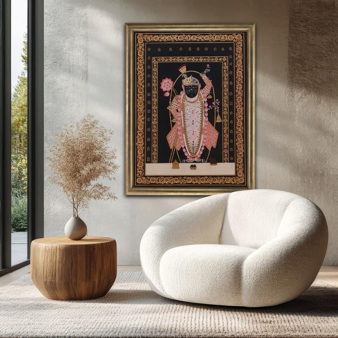 ☆ちゃと☆アウガルテン シロノワズリ Handpainted 貴重 Lord Shrinathji Traditional Pichwai Painting: Krishna Cow Art