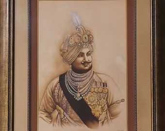 Handmade Maharaja of Patiala Painting: Sikh Wall Art