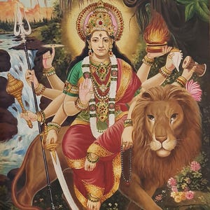 Durga Mata Painting: Original Hand-Painted Indian Goddess Art on Canvas