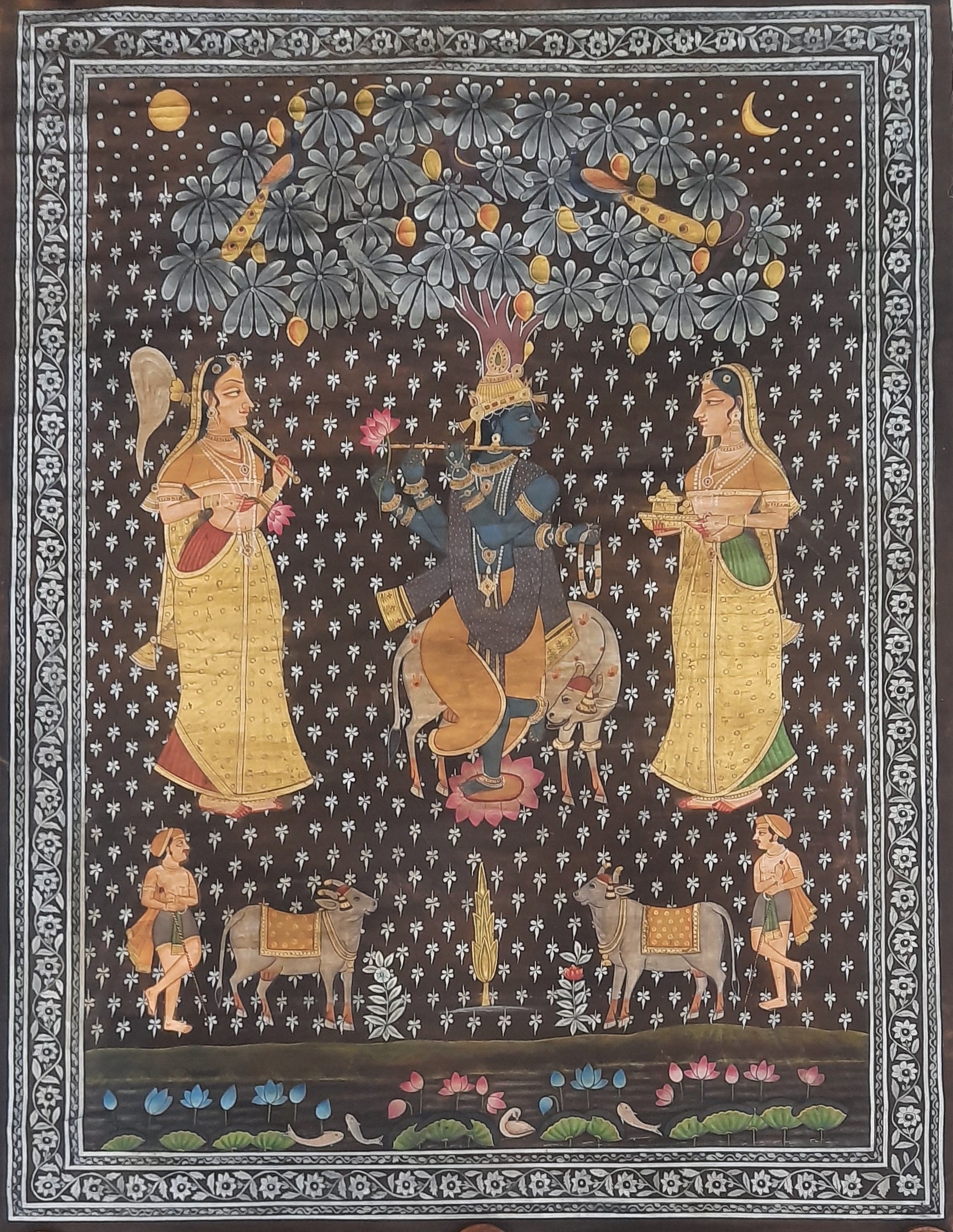 Antique Pichwai Painting of Lord Krishna Playing Flute With Etsy