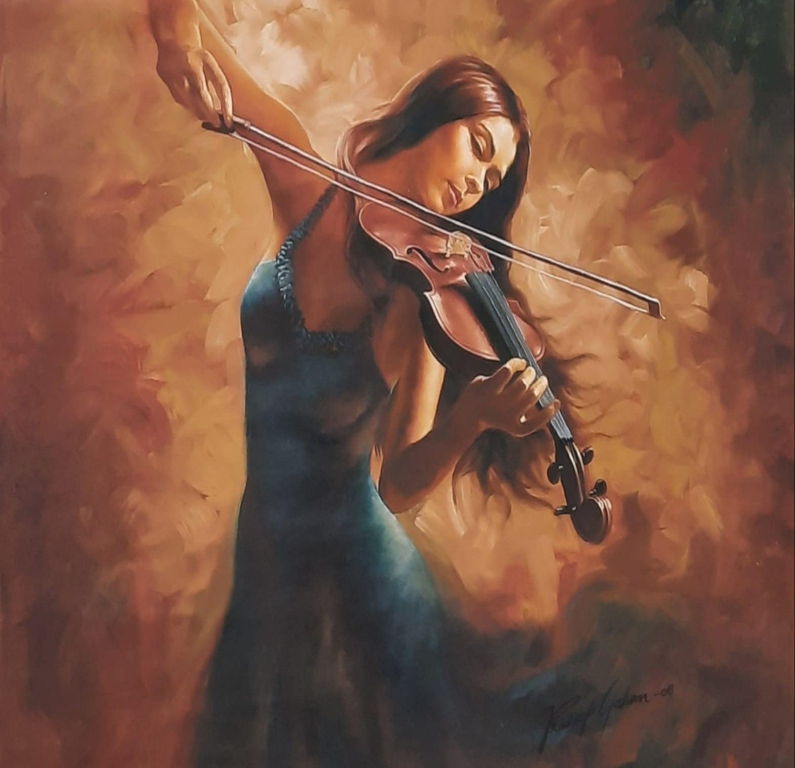 Violinist Girl Oil Painting: Original Handpainted Canvas Art