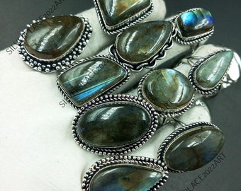 Natura Blue Fire Labradorite Gemstone Wholesale Lot Ring 925 Sterling Silver Ring Handmade Ring Vintage Bulk Ring Flashy Labradorite Ring..