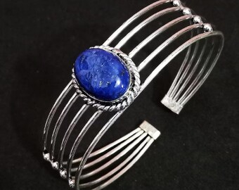 Big Stone Lapis Lazuli Handmade Bangle Cuff Bracelet, Hippie & Boho bracelet, Gemstone Bracelet, Cabochon Bracelet Christmas Offer