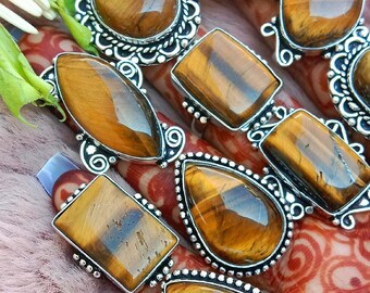 Natural Tiger Eye Gemstone Wholesale Ring Lot 925 Sterling Silver Plated Ring Handmade Bulk Lot Boho & Hippie Ring Girls Ring....