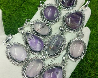 Traditional Natural Amethyst Gemstone Wholesale Pendant Lot 925 Sterling Silver Pendant Anniversary Gift Jewelry Father's Gift Pendant..