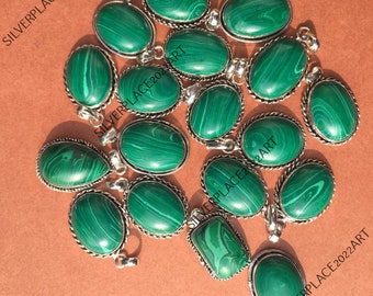 Green Malachite Gemstone Wholesale Pendant Lot 925 Sterling Silver Plated Pendant Handmade Pendant Necklace Pendant Vintage Gift Jewelry.