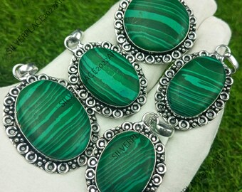 Green Malachite Gemstone Wholesale Lot Pendant 925 Sterling Silver Pendant Handmade Vintage Jewelry Bulk Assorted Pendant Silver Jewelry...