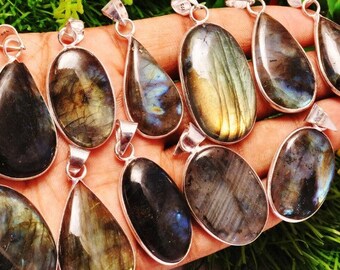 Natural Labradorite Wholesale Pendant Lot, 925 Sterling Silver Jewelry Handmade Pendant - Women's Gift Pendant Bezel Setting Pendant...