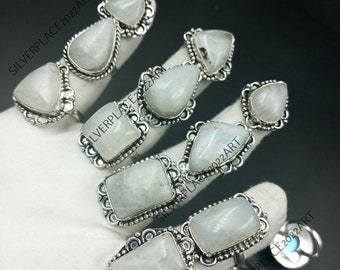 Rainbow Moonstone Gemstone Wholesale Ring Lot Handmade Flashy Rainbow Moonstone Ring Bulk Assorted Ring Beautiful Moonstone Ring...